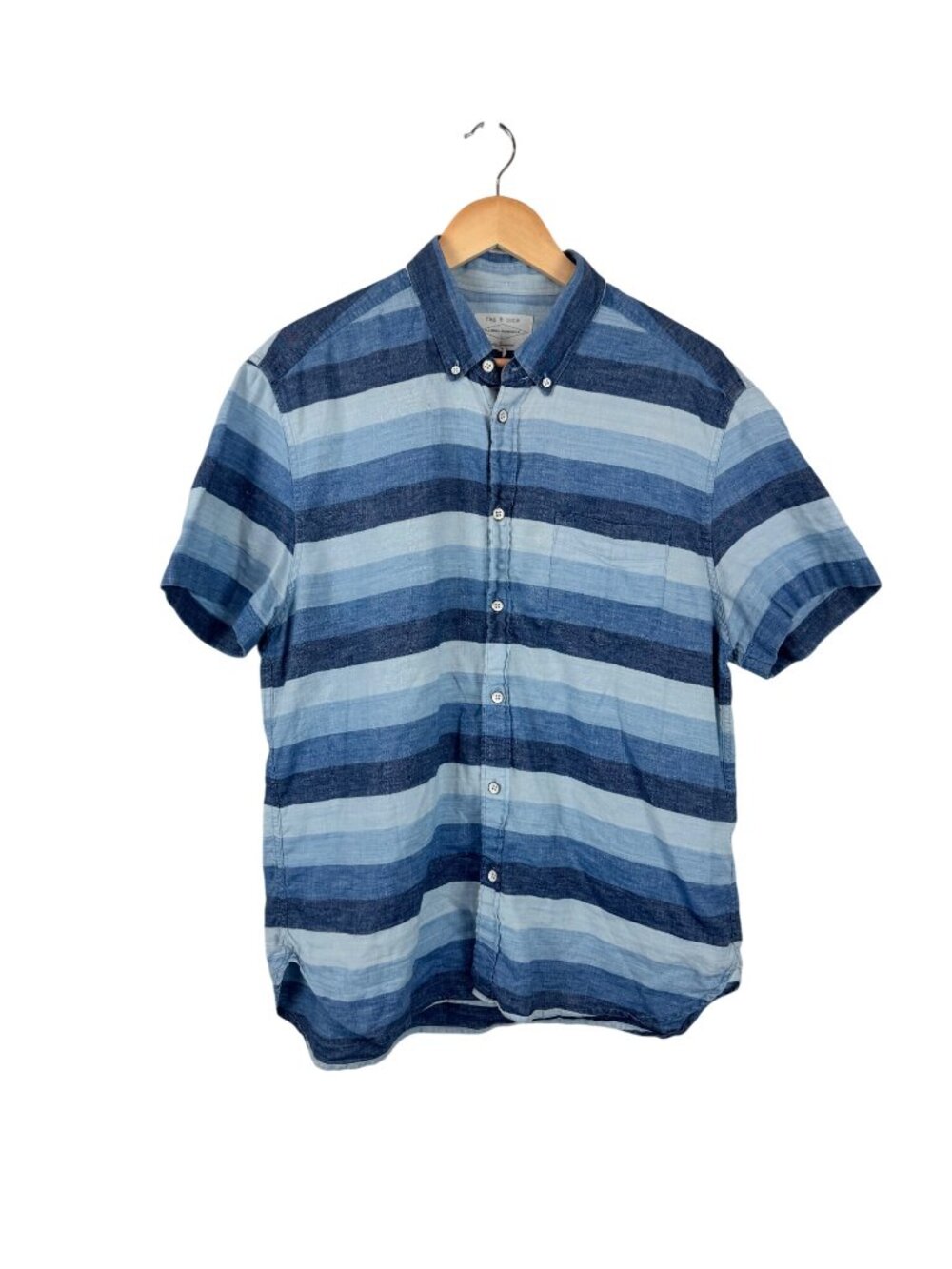 Rag & Bone Mens Blue Striped Button-Down Shirt Large Cotton Linen Blend